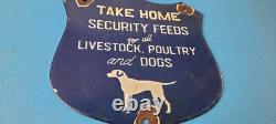 Vintage Security Feeds Porcelain Sign Livestock, Poultry, Dogs Gas Pump Sign