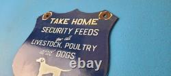 Vintage Security Feeds Porcelain Sign Livestock, Poultry, Dogs Gas Pump Sign
