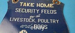 Vintage Security Feeds Porcelain Sign Livestock, Poultry, Dogs Gas Pump Sign