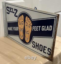 Vintage Selz Shoes 2 Sided Flange Sign Thin Metal Sign