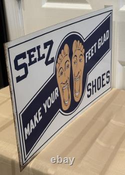 Vintage Selz Shoes 2 Sided Flange Sign Thin Metal Sign