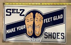 Vintage Selz Shoes 2 Sided Flange Sign Thin Metal Sign
