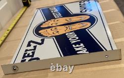 Vintage Selz Shoes 2 Sided Flange Sign Thin Metal Sign