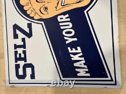 Vintage Selz Shoes 2 Sided Flange Sign Thin Metal Sign