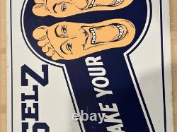 Vintage Selz Shoes 2 Sided Flange Sign Thin Metal Sign