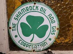 Vintage Shamrock Porcelain Sign Motor Oil Gas Station Service Irish Lucky Clover
