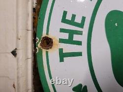 Vintage Shamrock Porcelain Sign Motor Oil Gas Station Service Irish Lucky Clover