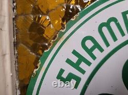 Vintage Shamrock Porcelain Sign Motor Oil Gas Station Service Irish Lucky Clover