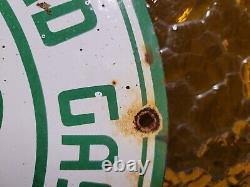 Vintage Shamrock Porcelain Sign Motor Oil Gas Station Service Irish Lucky Clover
