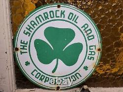 Vintage Shamrock Porcelain Sign Motor Oil Gas Station Service Irish Lucky Clover