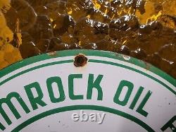 Vintage Shamrock Porcelain Sign Motor Oil Gas Station Service Irish Lucky Clover