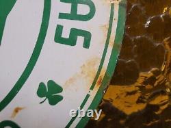 Vintage Shamrock Porcelain Sign Motor Oil Gas Station Service Irish Lucky Clover