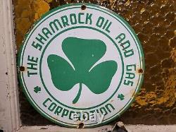 Vintage Shamrock Porcelain Sign Motor Oil Gas Station Service Irish Lucky Clover