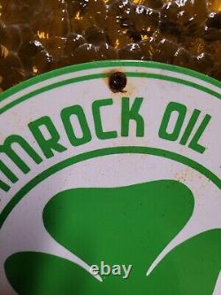 Vintage Shamrock Porcelain Sign Motor Oil Service Gas Station Irish Lucky Clover