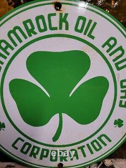 Vintage Shamrock Porcelain Sign Motor Oil Service Gas Station Irish Lucky Clover