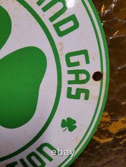 Vintage Shamrock Porcelain Sign Motor Oil Service Gas Station Irish Lucky Clover