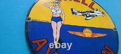 Vintage Shell Aviation Gasoline Porcelain Gas Military Service Airplane Sign