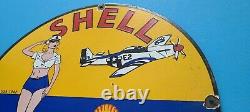 Vintage Shell Aviation Gasoline Porcelain Gas Military Service Airplane Sign