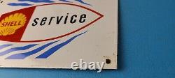 Vintage Shell Gasoline Porcelain Boat Marine Gas Service Station Pump Plate Sign