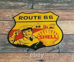 Vintage Shell Gasoline Porcelain Highway Route 66 Gas Service Station Pump Sign