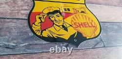 Vintage Shell Gasoline Porcelain Highway Route 66 Gas Service Station Pump Sign