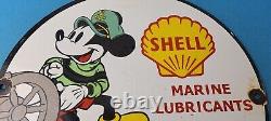 Vintage Shell Gasoline Porcelain Mickey Mouse Gas Marine Service Pump Plate Sign