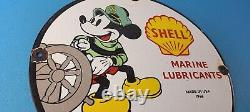 Vintage Shell Gasoline Porcelain Mickey Mouse Gas Marine Service Pump Plate Sign