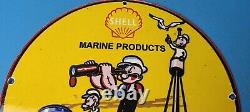 Vintage Shell Gasoline Porcelain Popeye Gas Oil Service Station Marine Pump Sign
