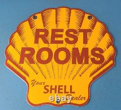 Vintage Shell Gasoline Porcelain Restroom Service Station Pump Plate Clam Sign