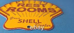 Vintage Shell Gasoline Porcelain Restroom Service Station Pump Plate Clam Sign