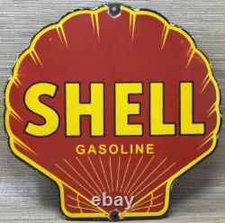 Vintage Shell Gasoline Porcelain Sign Gas Station Pump Plate Motor Oil Service