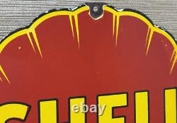 Vintage Shell Gasoline Porcelain Sign Gas Station Pump Plate Motor Oil Service