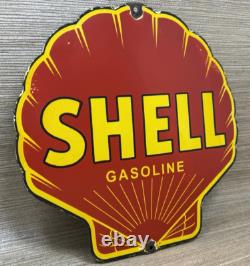 Vintage Shell Gasoline Porcelain Sign Gas Station Pump Plate Motor Oil Service