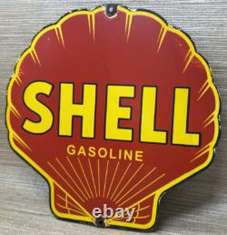 Vintage Shell Gasoline Porcelain Sign Gas Station Pump Plate Motor Oil Service