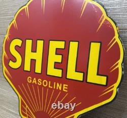 Vintage Shell Gasoline Porcelain Sign Gas Station Pump Plate Motor Oil Service