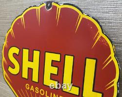 Vintage Shell Gasoline Porcelain Sign Gas Station Pump Plate Motor Oil Service