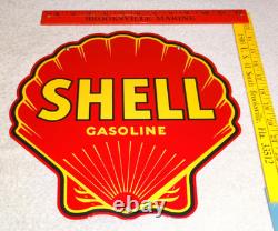 Vintage Shell Gasoline Rare Red 11 3/4 Porcelain Metal Service Station Oil Sign
