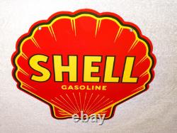 Vintage Shell Gasoline Rare Red 11 3/4 Porcelain Metal Service Station Oil Sign