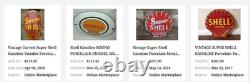 Vintage Shell Gasoline Rare Red 11 3/4 Porcelain Metal Service Station Oil Sign