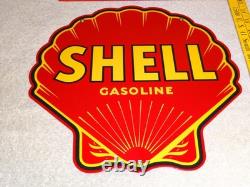 Vintage Shell Gasoline Rare Red 11 3/4 Porcelain Metal Service Station Oil Sign