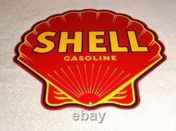 Vintage Shell Gasoline Rare Red 11 3/4 Porcelain Metal Service Station Oil Sign