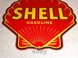Vintage Shell Gasoline Rare Red 11 3/4 Porcelain Metal Service Station Oil Sign