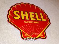 Vintage Shell Gasoline Rare Red 11 3/4 Porcelain Metal Service Station Oil Sign