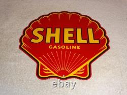 Vintage Shell Gasoline Rare Red 11 3/4 Porcelain Metal Service Station Oil Sign