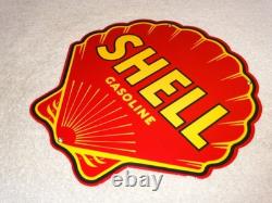Vintage Shell Gasoline Rare Red 11 3/4 Porcelain Metal Service Station Oil Sign