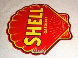 Vintage Shell Gasoline Rare Red 11 3/4 Porcelain Metal Service Station Oil Sign