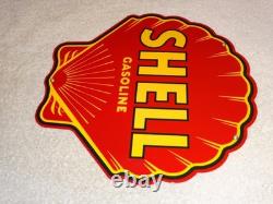 Vintage Shell Gasoline Rare Red 11 3/4 Porcelain Metal Service Station Oil Sign Vintage Shell Gasoline Rare Red 11 3/4 Porcelain Metal Service Station Oil Sign