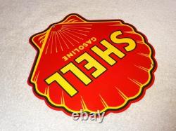 Vintage Shell Gasoline Rare Red 11 3/4 Porcelain Metal Service Station Oil Sign