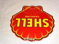 Vintage Shell Gasoline Rare Red 11 3/4 Porcelain Metal Service Station Oil Sign