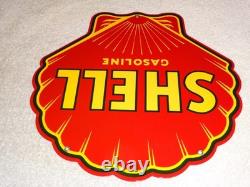 Vintage Shell Gasoline Rare Red 11 3/4 Porcelain Metal Service Station Oil Sign